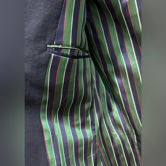 Vintage Tommy Hilfiger 💯 Wool Blazer 90s Navy Wool green lined unisex 40R rare - Picture 3 of 6